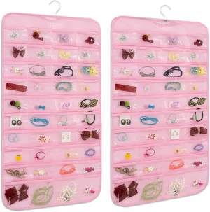 1-Pack Hanging Jewelry Organizer 80-Pocket Dual-sided Jewelry Storage for Jewelry Earring Necklace Bracelet Ring Storage Travel Holder, Pink