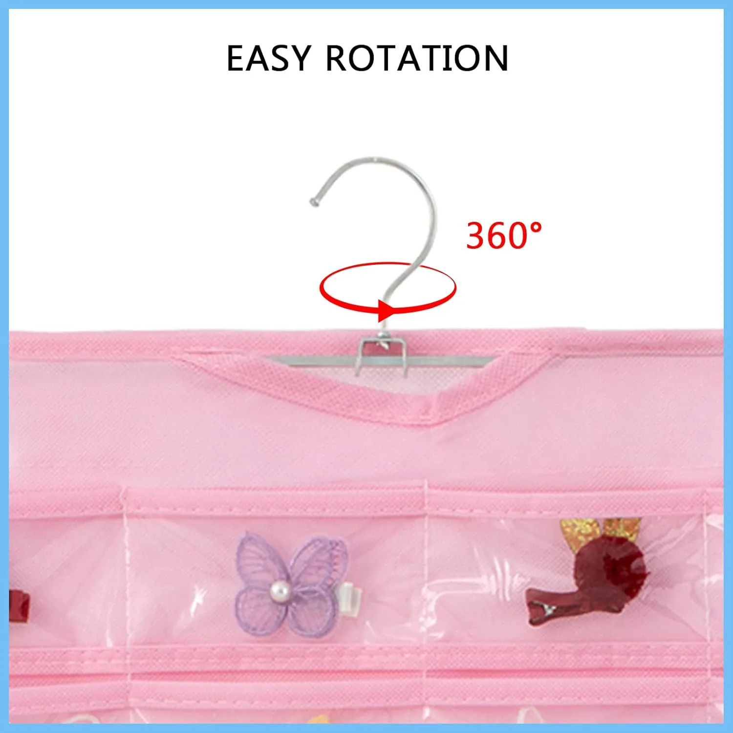 1-Pack Hanging Jewelry Organizer 80-Pocket Dual-sided Jewelry Storage for Jewelry Earring Necklace Bracelet Ring Storage Travel Holder, Pink