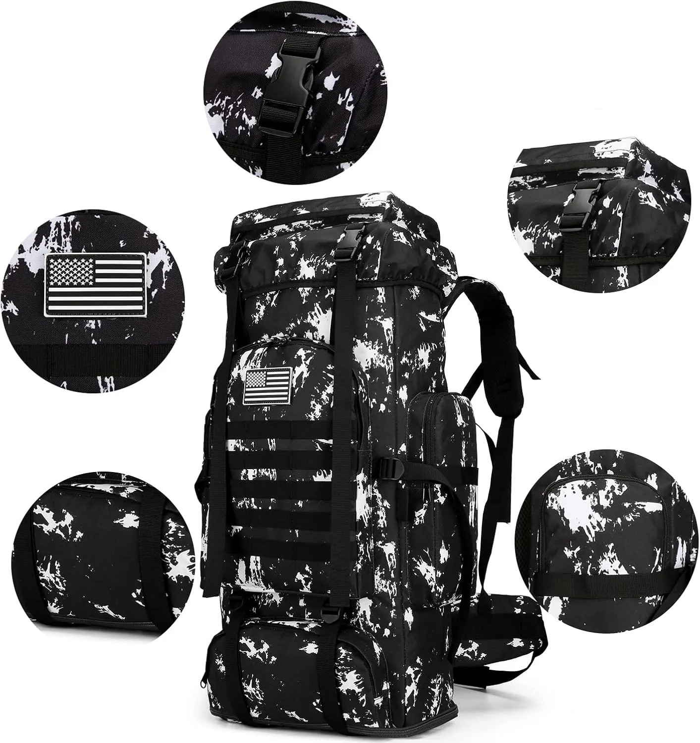 100L Camping Hiking Military Tactical Backpack Outdoor Climbing Sport Bags for Camping,Backpacking (Black Lightning)