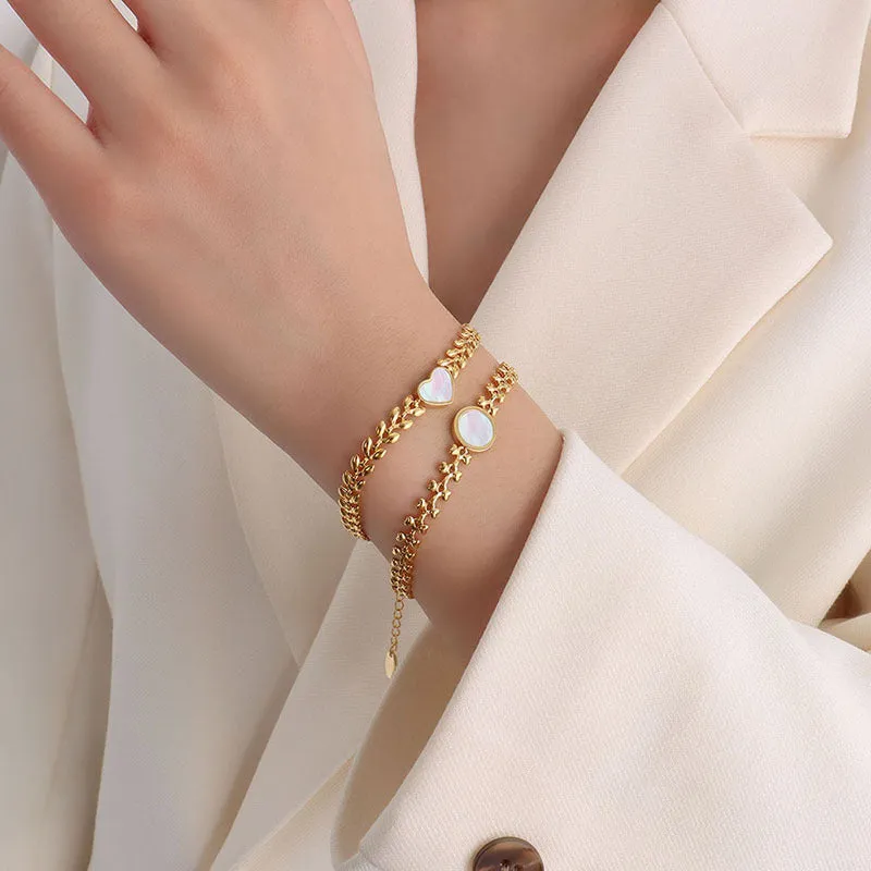 18K Gold Plated Wheat and White Sea Shell Bracelet