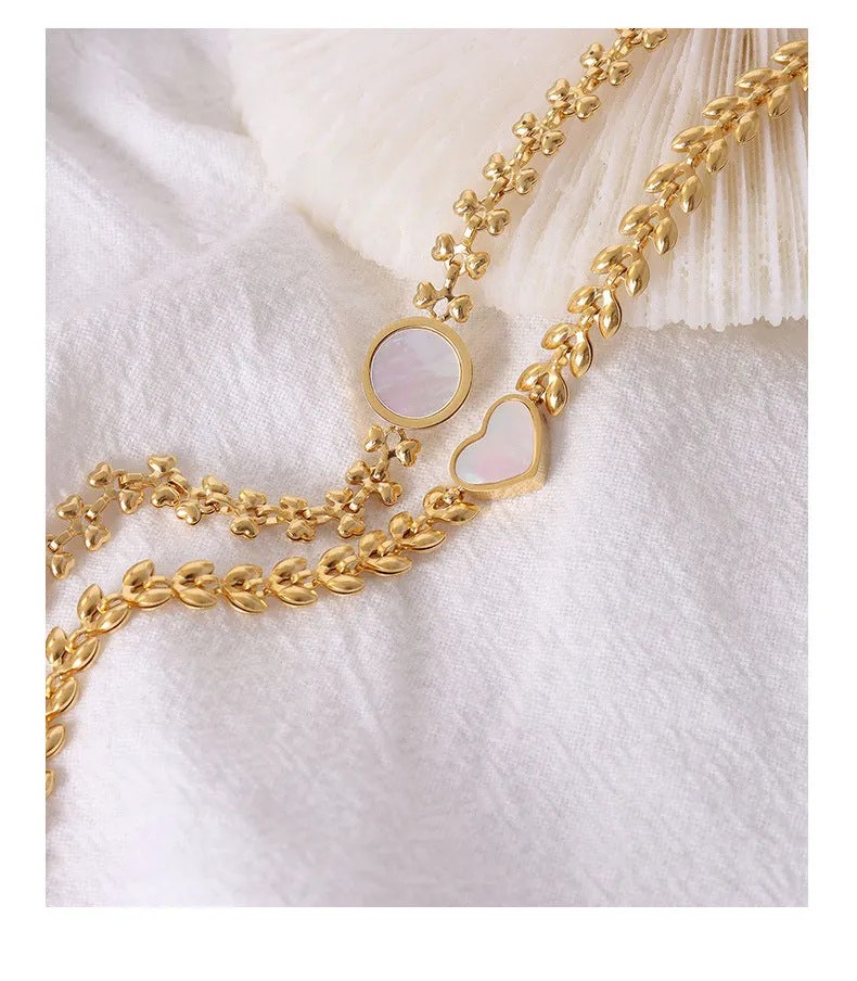 18K Gold Plated Wheat and White Sea Shell Bracelet