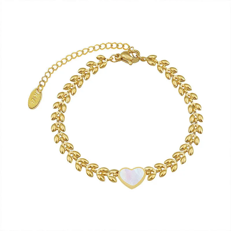 18K Gold Plated Wheat and White Sea Shell Bracelet