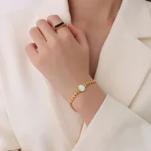 18K Gold Plated Wheat and White Sea Shell Bracelet