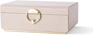 2 Layer Jewelry Box for Women, Jewelry Organizer with Removable Tray, Gold Handle, Jewelry Storage for Necklace Bracelet Earrings Rings, Light Taupe