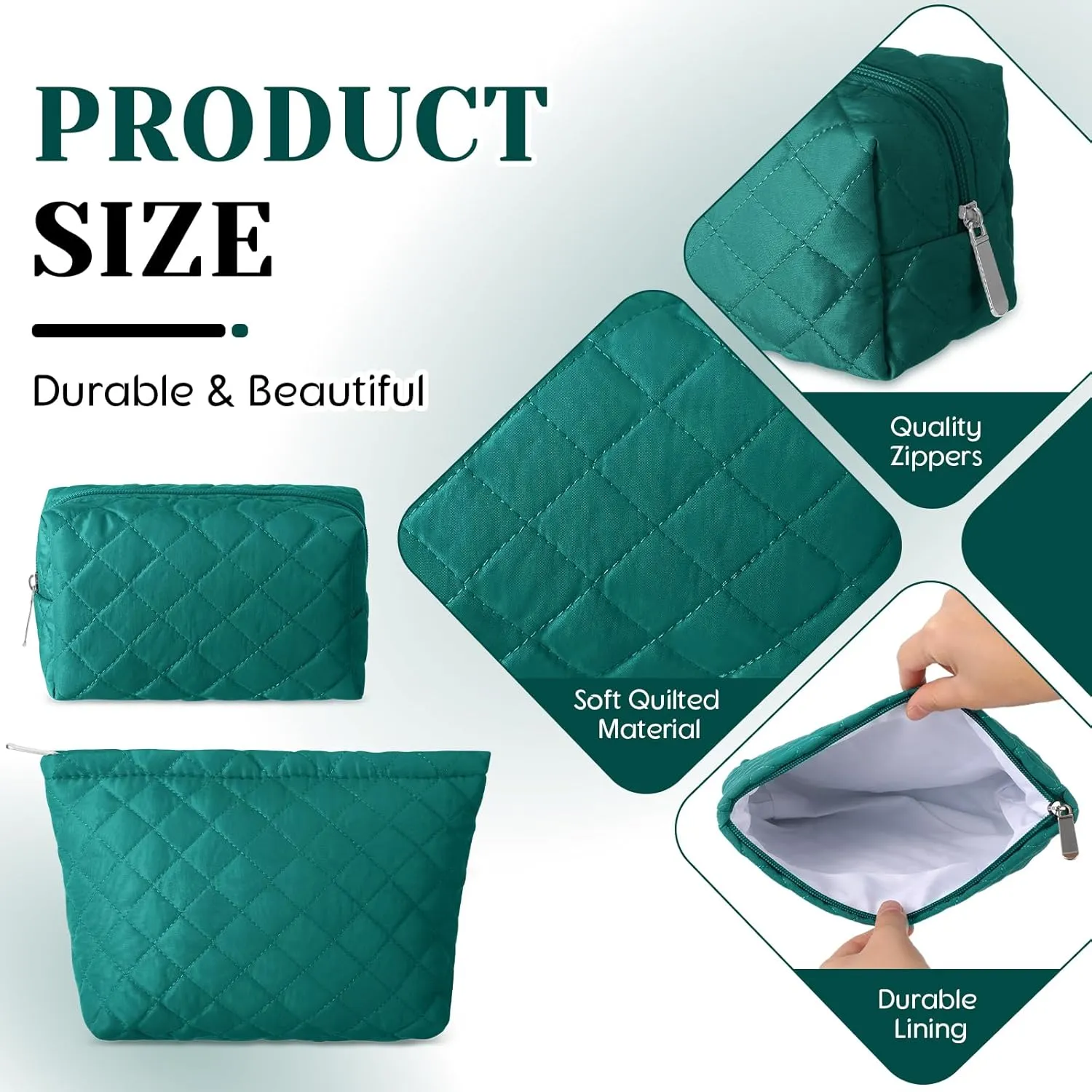 2 Pcs Quilted Makeup Bag Aesthetic Cosmetic Pouch for Women Puffer Travel Toiletry Bag Set Cotton Small Purse Pouch Pencil Case Makeup Organizer with Zipper(Green)