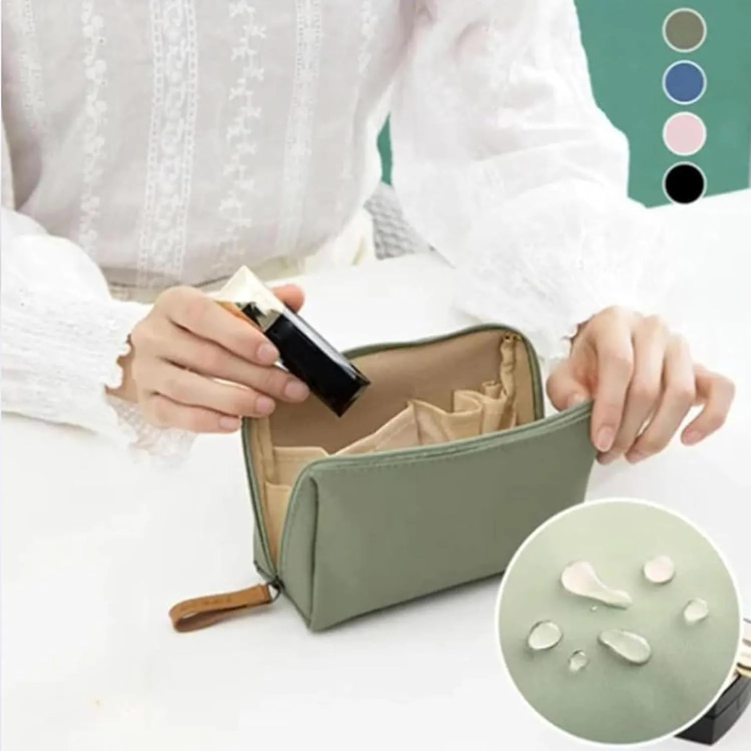 2025 New Mini Streamline Travel Makeup Pouch for Women, Portable Water Resistanttravel Makeup Pouch Ompartmentalized Women's Organizer Compact Storage Pouch (Black)