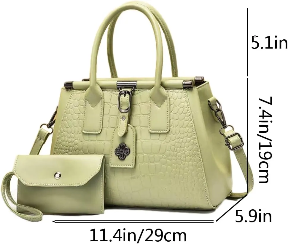 2pcs Women Top Handle Satchel and Purse Faux Leather Totes Shoulder Bags Clutch Wallet
