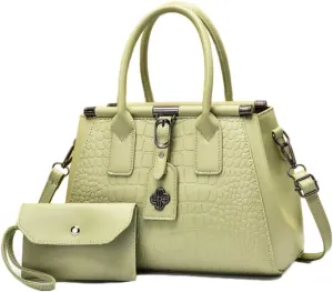2pcs Women Top Handle Satchel and Purse Faux Leather Totes Shoulder Bags Clutch Wallet