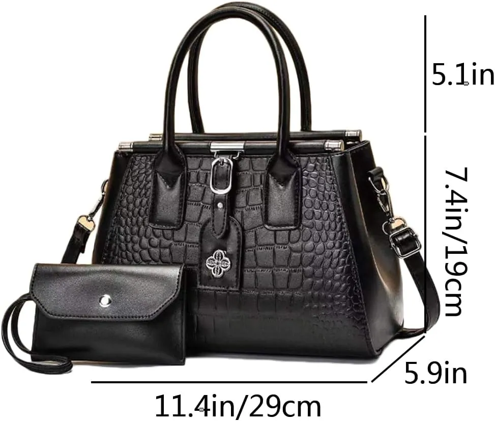 2pcs Women Top Handle Satchel and Purse Faux Leather Totes Shoulder Bags Clutch Wallet