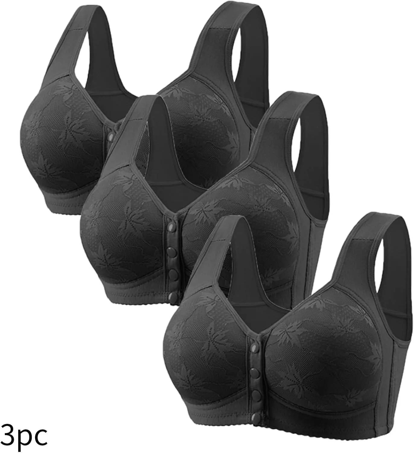 3 Pack Daisy Bras for Women Plus Size Bras Front Closure Bras No Underwire Full Coverage Bralettes Everyday Wear Bras