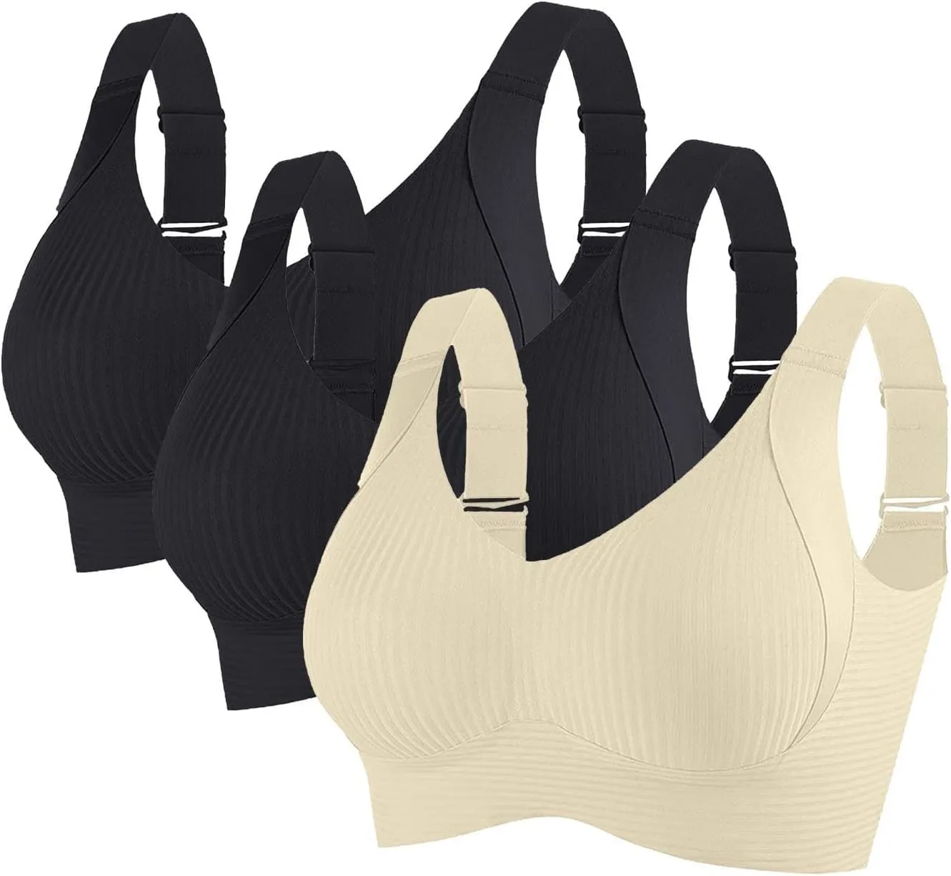 3 Pack Sports Bras for Women High Support Workout Bras Full Coverage No Underwire Bra Plus Size Push Up Everyday Bra