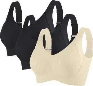 3 Pack Sports Bras for Women High Support Workout Bras Full Coverage No Underwire Bra Plus Size Push Up Everyday Bra