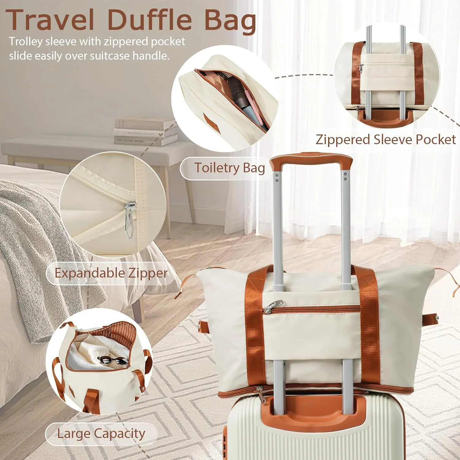 3-Piece Luggage Sets with Duffel Bag & Toiletry Bag, Hardshell ABS Suitcases with Double Spinner Wheels, Lightweight Travel Suitcase Set with TSA Lock for Men and Women (Fluted White)