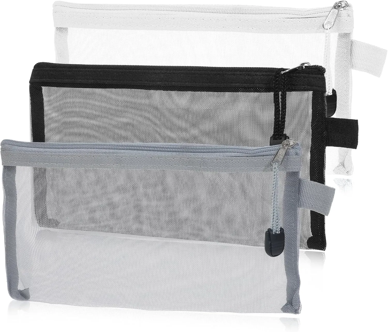 3pcs Mesh Cosmetic Bags, Travel Mesh Cosmetic Makeup Organizer Bags with Zipper Portable Makeup Pouch Nylon Makeup Pouches Travel Toiletry Bag for Home Office Purse