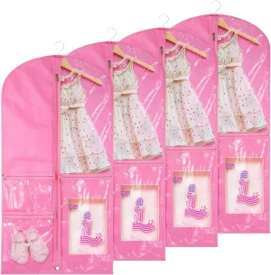 4-Pack Foldable Dance Garment Bags for Costumes, 40-Inch Zippered Dance Costume Bags with 4 Pockets, Portable and Compact Storage for Dancers