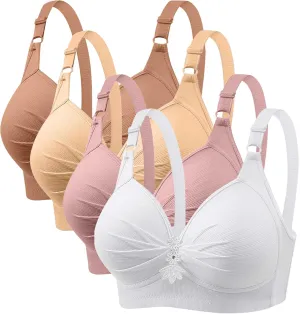 4Pack Bras for Women Adjustable Straps Plus Size No Rims Sport Bra Soft Breathable Comfy Daily Bralettes Underwear