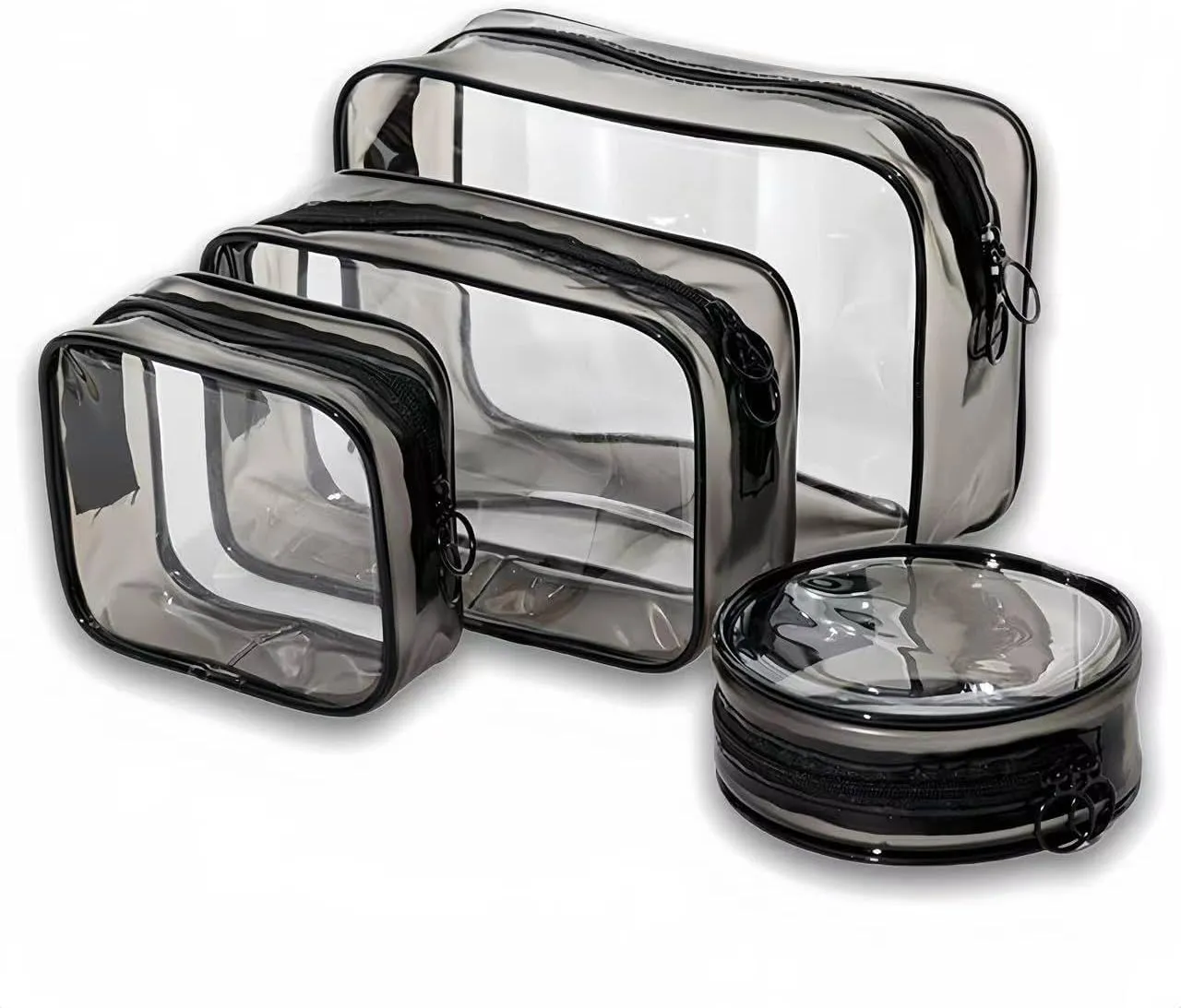 4PCs Clear Makeup Bag Set, Travel Cosmetic Zipper Pouch for Women, Transparent Makeup Organizer Storage Case Small Pouch for Make Up Brushes, Clear Travel Toiletry Bags for Girls with Zipper (Black)