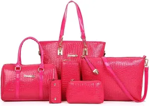 6pcs Women Handbags and Purses Set PU Totes Top-handle Satchel Shoulder Bag Clutch Wallet