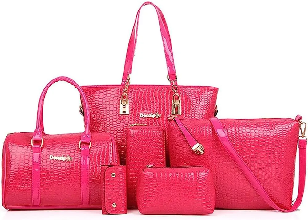 6pcs Women Handbags and Purses Set PU Totes Top-handle Satchel Shoulder Bag Clutch Wallet
