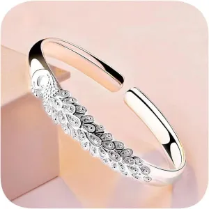 925 Silver Plated Cuff Bangle Bracelets Adjustable Jewelry Fashion Simple Open Bangles Cuff Jewelry for Women Mom Wife Mothers Day Jewelry Gift