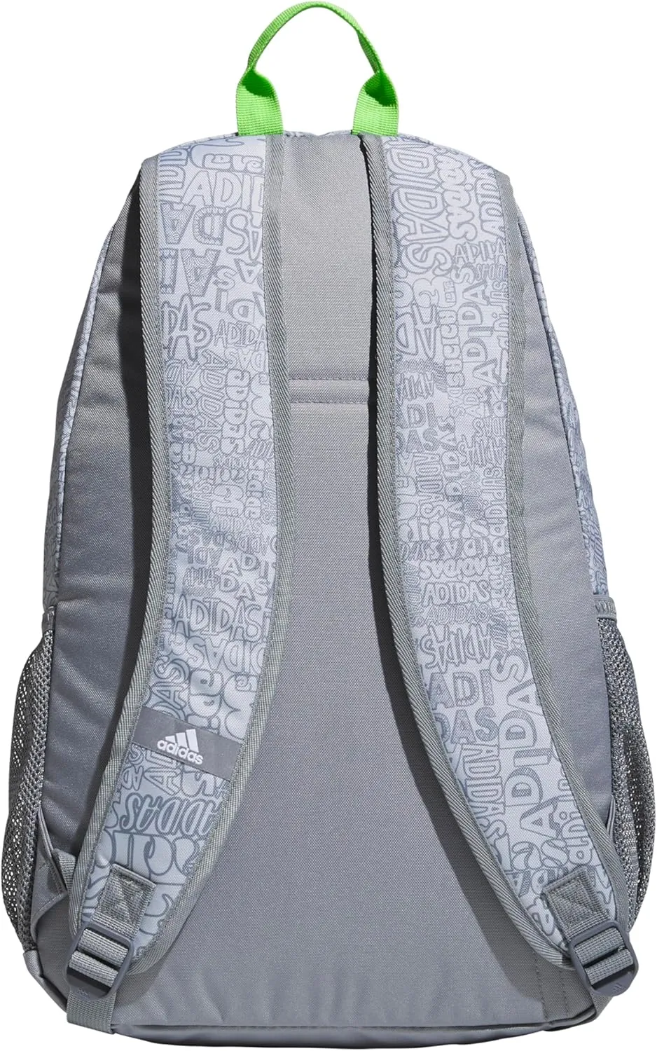adidas Unisex Foundation Backpack for Laptop, Book Sleeve, Large Durable Athletic Gym Bag, Adi Font Madness Stone Grey/Lucid Lime Green, One Size