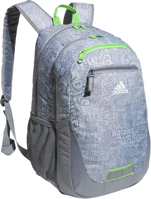 adidas Unisex Foundation Backpack for Laptop, Book Sleeve, Large Durable Athletic Gym Bag, Adi Font Madness Stone Grey/Lucid Lime Green, One Size