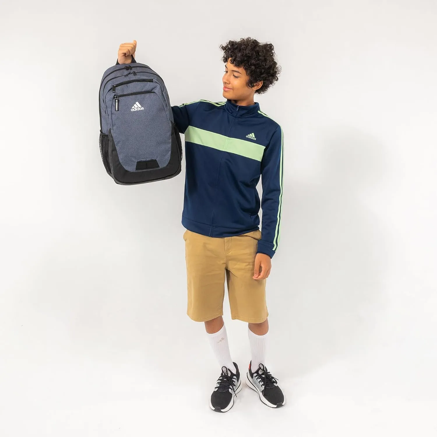 adidas Unisex Foundation Backpack for Laptop, Book Sleeve, Large Durable Athletic Gym Bag, Adi Font Madness Stone Grey/Lucid Lime Green, One Size