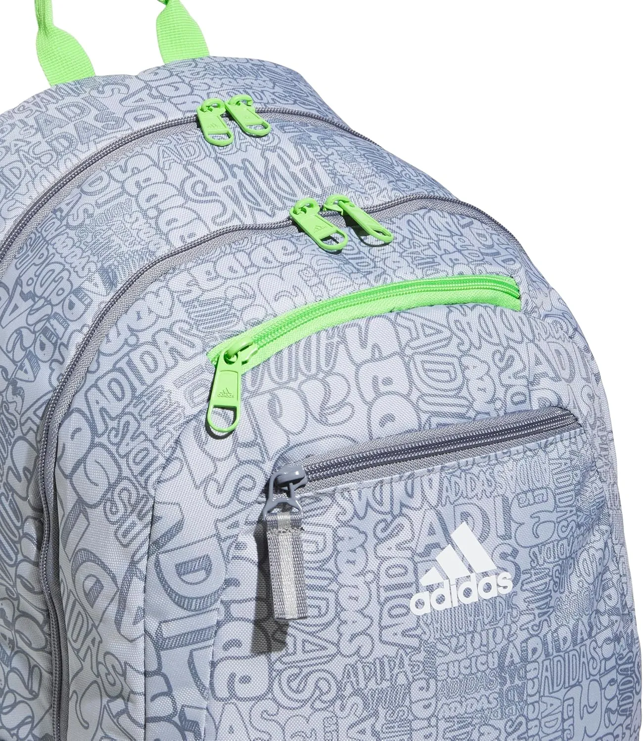 adidas Unisex Foundation Backpack for Laptop, Book Sleeve, Large Durable Athletic Gym Bag, Adi Font Madness Stone Grey/Lucid Lime Green, One Size