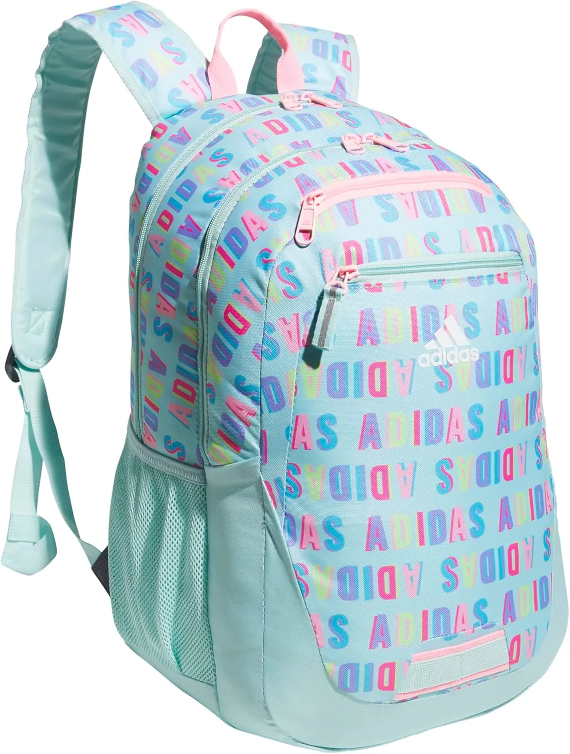 adidas Unisex Foundation Backpack for Laptop, Book Sleeve, Large Durable Athletic Gym Bag, Hall Pass Semi Flash Aqua/Pink Spark, One Size