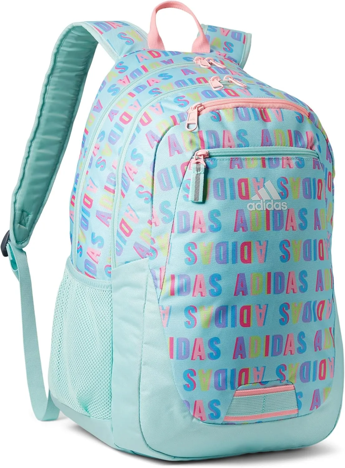 adidas Unisex Foundation Backpack for Laptop, Book Sleeve, Large Durable Athletic Gym Bag, Hall Pass Semi Flash Aqua/Pink Spark, One Size