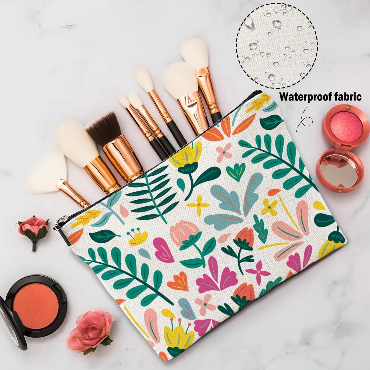 Aesthetic Flower Makeup Bag, Botanical Cosmetic Bag Floral Travel Pouch, Friendship Gifts for Women Girls Daughter Sisters Coworker Best Friends Bestie Graduation Birthday Gifts