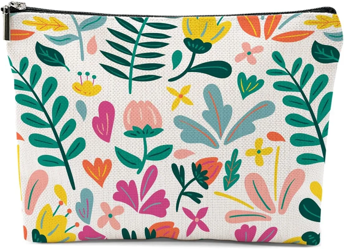 Aesthetic Flower Makeup Bag, Botanical Cosmetic Bag Floral Travel Pouch, Friendship Gifts for Women Girls Daughter Sisters Coworker Best Friends Bestie Graduation Birthday Gifts
