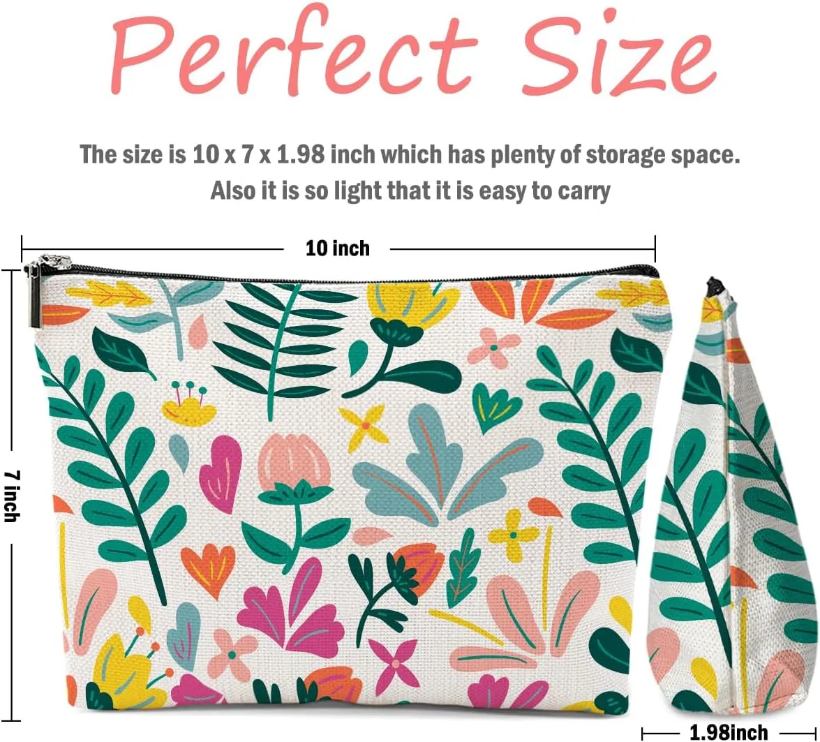 Aesthetic Flower Makeup Bag, Botanical Cosmetic Bag Floral Travel Pouch, Friendship Gifts for Women Girls Daughter Sisters Coworker Best Friends Bestie Graduation Birthday Gifts