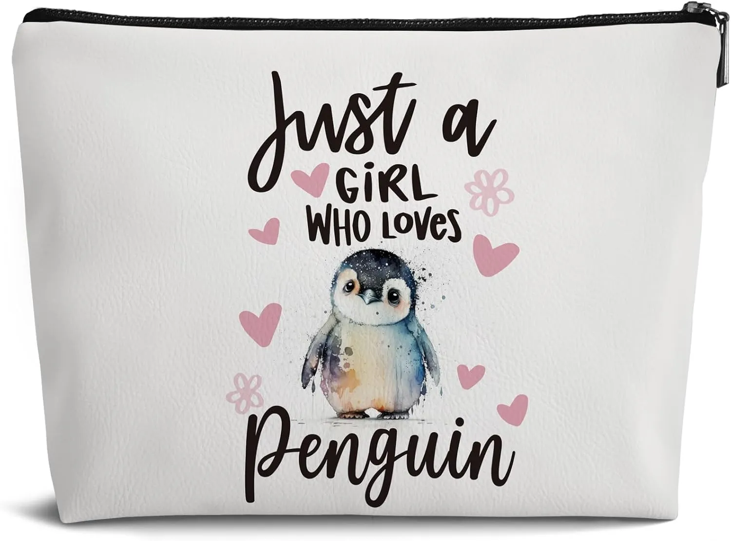 Aesthetic Penguin Makeup Bag for Women,Just A Girl Who Love Penguin Gifts Leather Small Zipper Pouch for Purse,Cosmetic Bag Zipper Pouch for Women Teens Girl,Small Makeup Bag