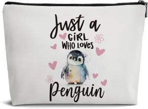 Aesthetic Penguin Makeup Bag for Women,Just A Girl Who Love Penguin Gifts Leather Small Zipper Pouch for Purse,Cosmetic Bag Zipper Pouch for Women Teens Girl,Small Makeup Bag