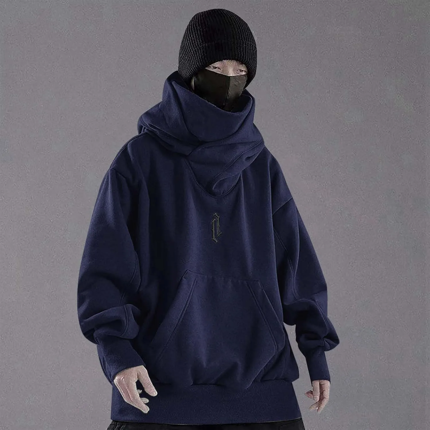 Alalaso Fleece Hoodies for Men Cowl Neck Sweatshirts Casual Pullover Fall Winter Loose Fit Tops with Embroidery