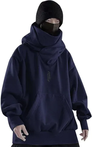 Alalaso Fleece Hoodies for Men Cowl Neck Sweatshirts Casual Pullover Fall Winter Loose Fit Tops with Embroidery