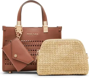 Anne Klein Perforated Mini Satchel with Convertible Straw Crossbody