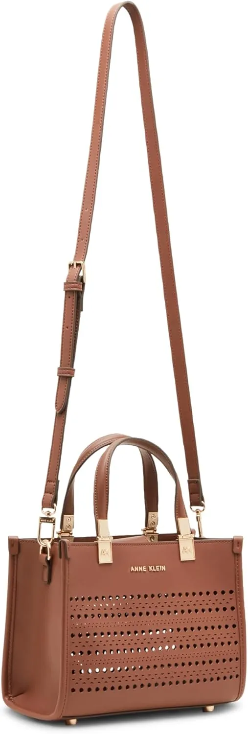 Anne Klein Perforated Mini Satchel with Convertible Straw Crossbody