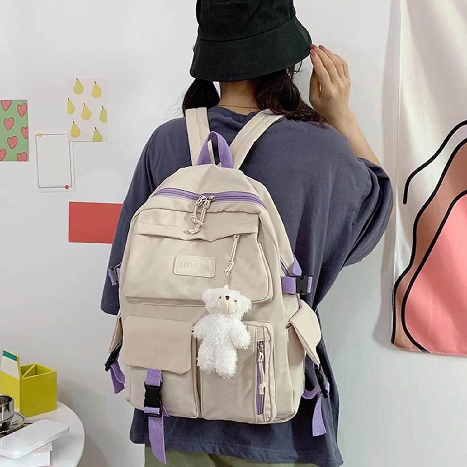 Anti Theft Backpack with Secured Zipper Waterproof Stylish Daypack Purses Shoulder Bags Back Pack Purses Women(Beige)