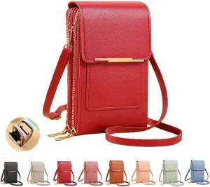Anti-theft Leather Bag, Phone Crossbody Bags for Women, Touchscreen Phone Wallet PU Leather Crossbody Bag