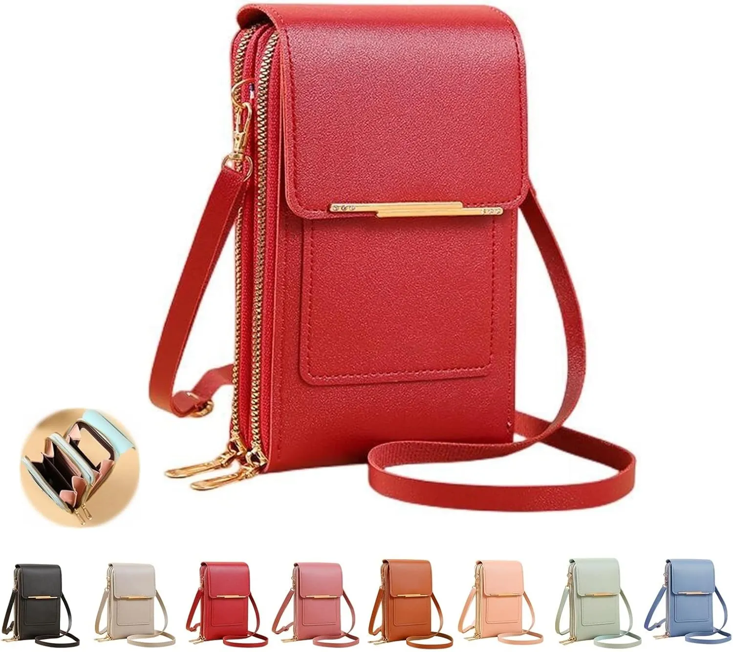 Anti-theft Leather Bag, Phone Crossbody Bags for Women, Touchscreen Phone Wallet PU Leather Crossbody Bag