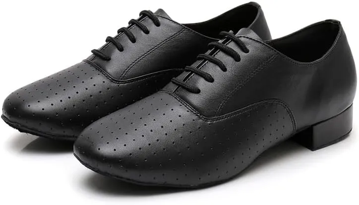 AOQUNFS Men's Latin Dance Shoes Black Patent Leather Leather Ballroom Tango Salsa Shoes,Model 8002
