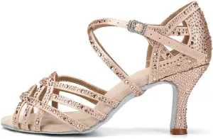 AOQUNFS Rhinestones Latin Dance Shoes Salsa Ballroom Practice Performance Dance Shoes for Women,Model L357