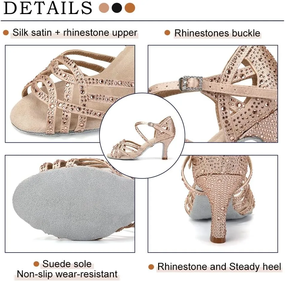 AOQUNFS Rhinestones Latin Dance Shoes Salsa Ballroom Practice Performance Dance Shoes for Women,Model L357