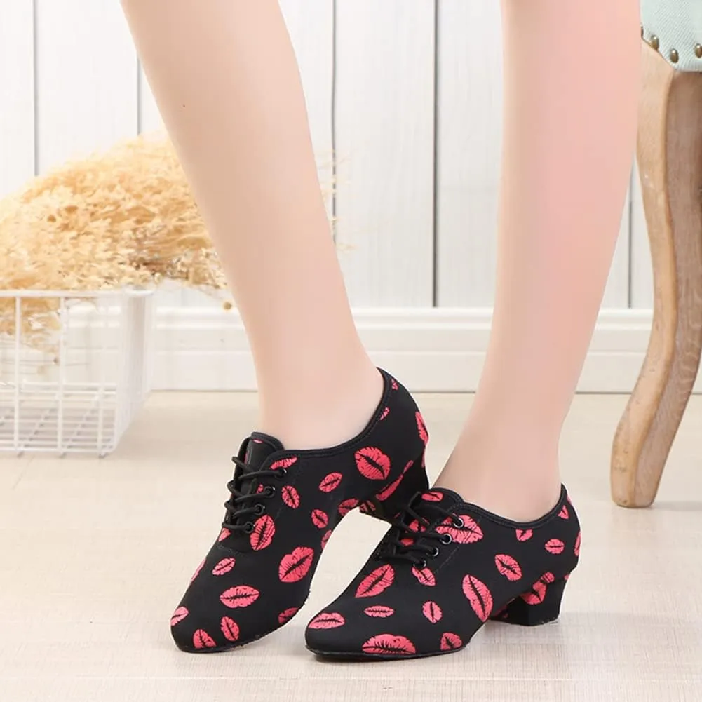 AOQUNFS Women Latin Ballroom Dance Shoes Lace-up Modern Salsa Practice Dance Shoes,Model LHD-NJB