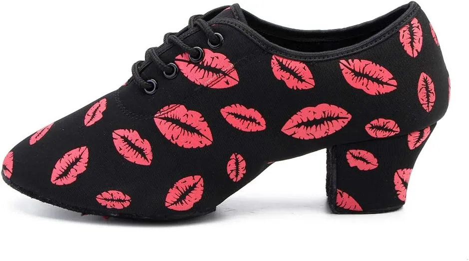 AOQUNFS Women Latin Ballroom Dance Shoes Lace-up Modern Salsa Practice Dance Shoes,Model LHD-NJB