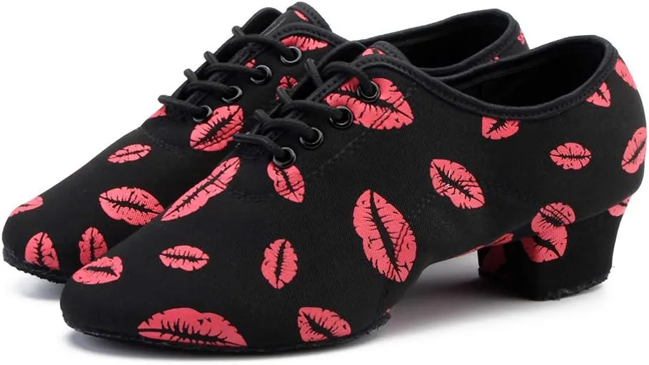 AOQUNFS Women Latin Ballroom Dance Shoes Lace-up Modern Salsa Practice Dance Shoes,Model LHD-NJB