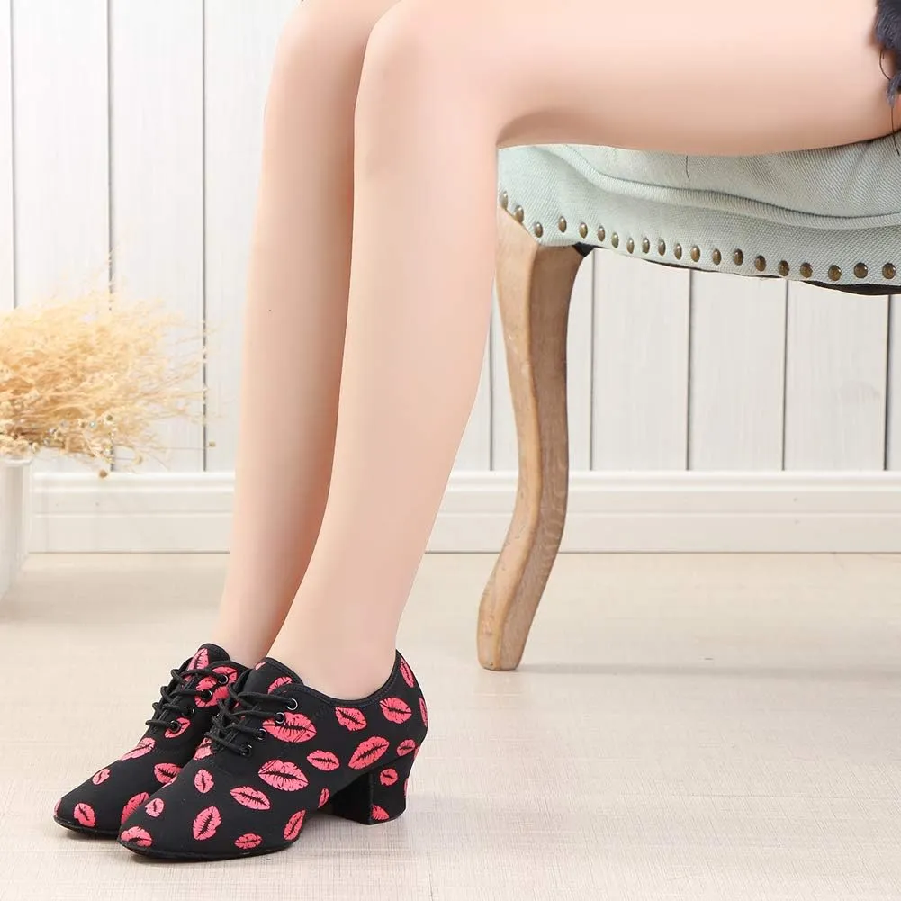 AOQUNFS Women Latin Ballroom Dance Shoes Lace-up Modern Salsa Practice Dance Shoes,Model LHD-NJB