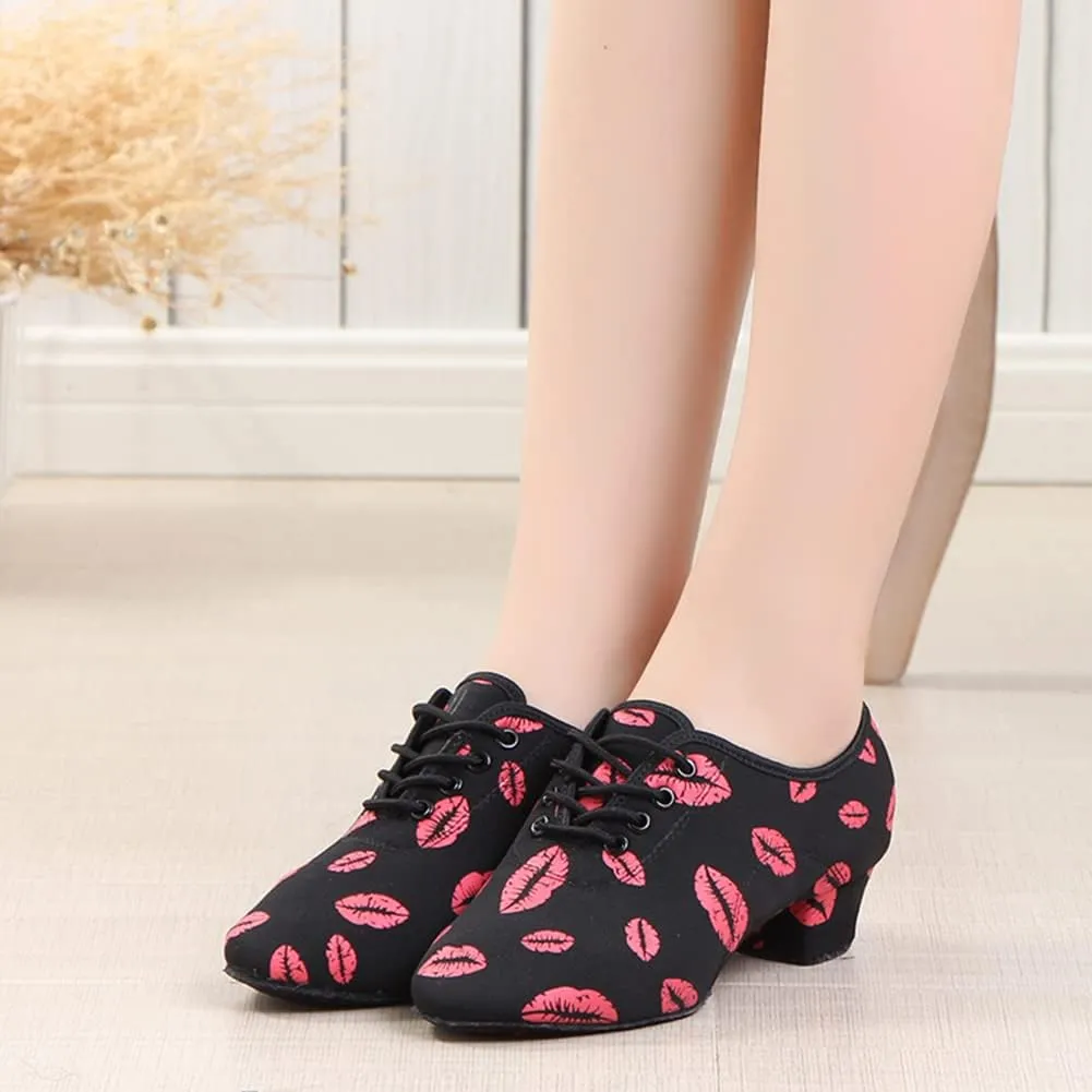 AOQUNFS Women Latin Ballroom Dance Shoes Lace-up Modern Salsa Practice Dance Shoes,Model LHD-NJB